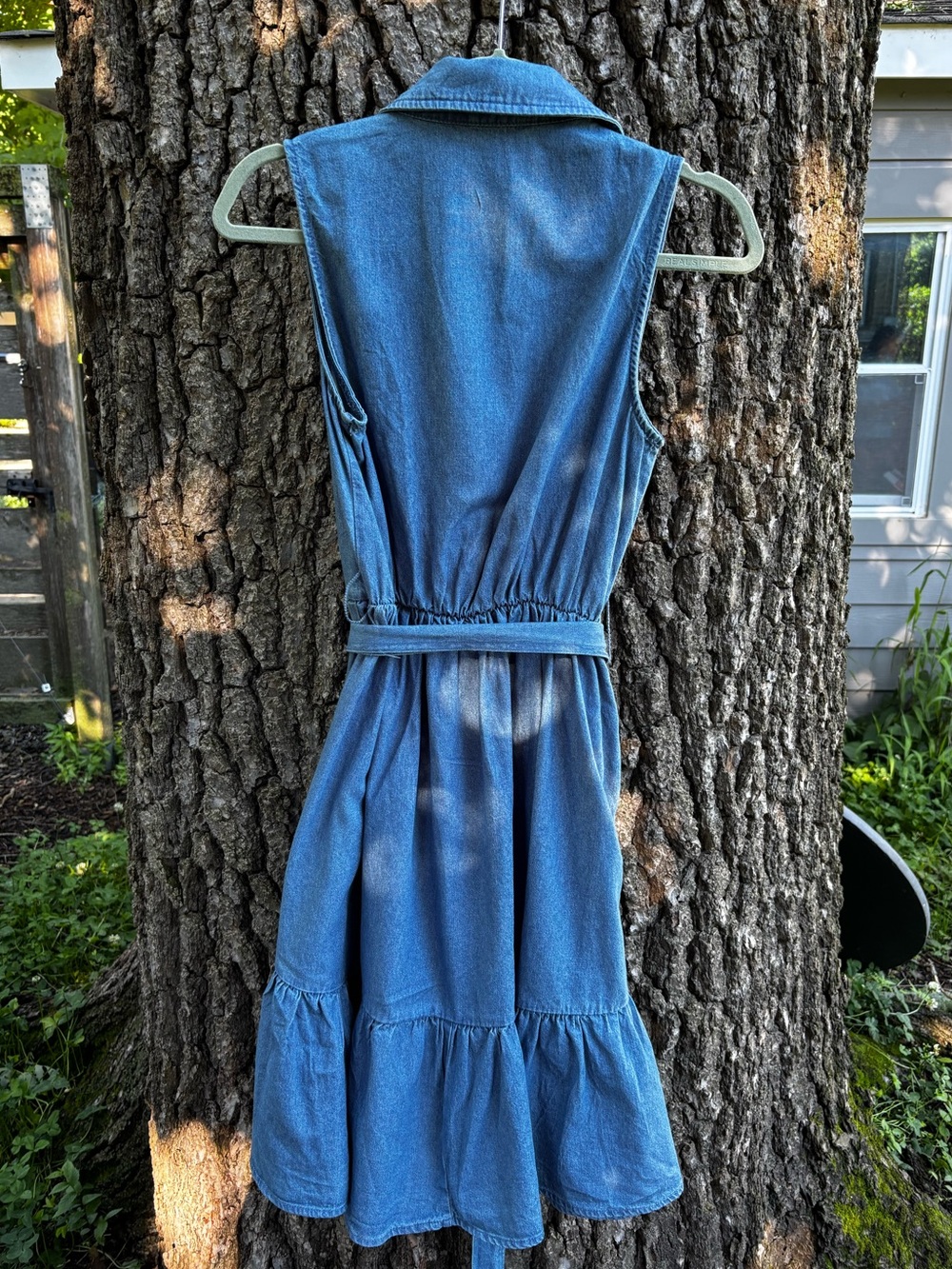Draper James RSVP Sleeveless Blue Denim Shirt Dress with Tie Waist - Picture 2 of 3